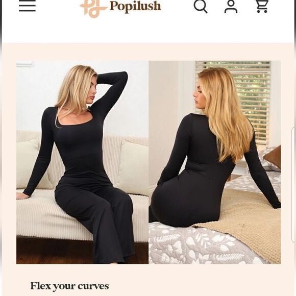 Popilush Square Neck Wide-Leg Long Sleeve Shapewear Jumpsuit 2XL - Picture 12 of 13